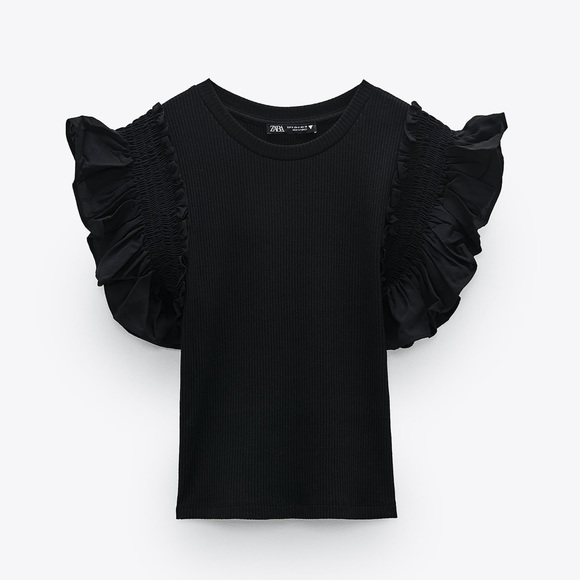 Zara Tops Zara Trf Flutter Ruffle Sleeve Top Poshmark